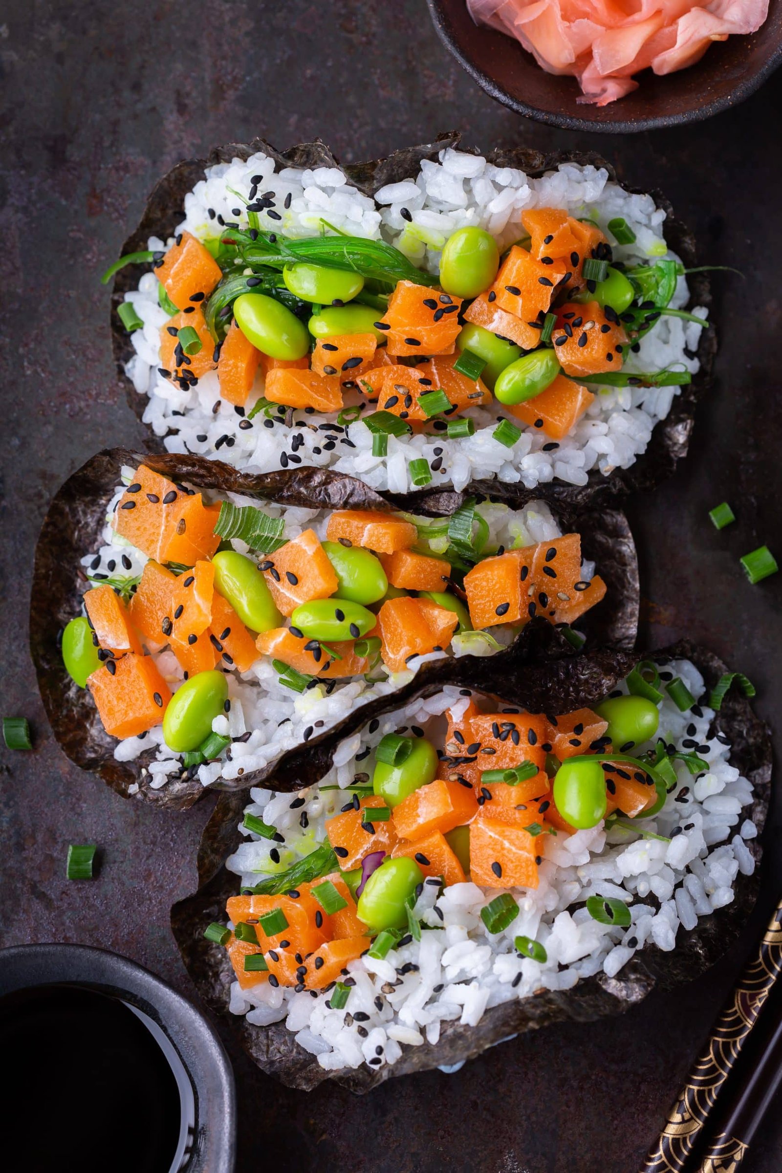 vegan sushi tacos with plant based salmon wakame 2022 03 29 07 14 37 utc