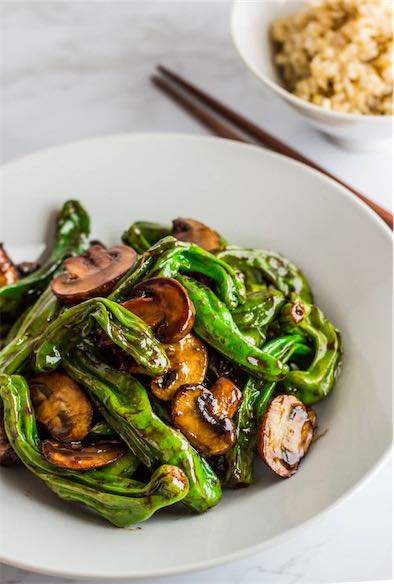 Padron peppers and mushrooms