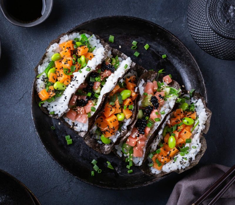 vegan sushi tacos with plant based salmon and tuna 2022 03 29 07 14 37 utc