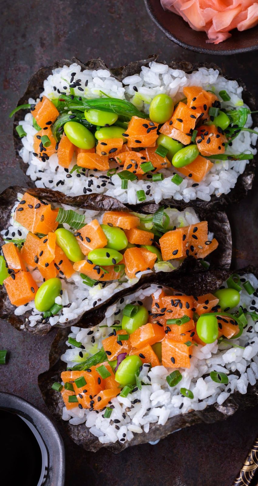 vegan sushi tacos with plant based salmon wakame 2022 03 29 07 14 37 utc